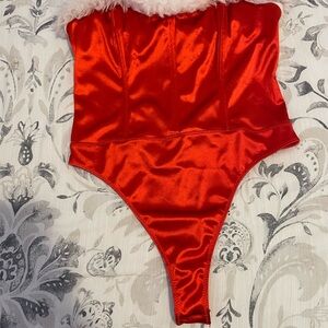 Forever 21 Red Satin Bodysuit with White Trim